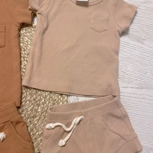 Mebie Baby Oatmeal Organic Cotton Ribbed Short Set  0-3 months